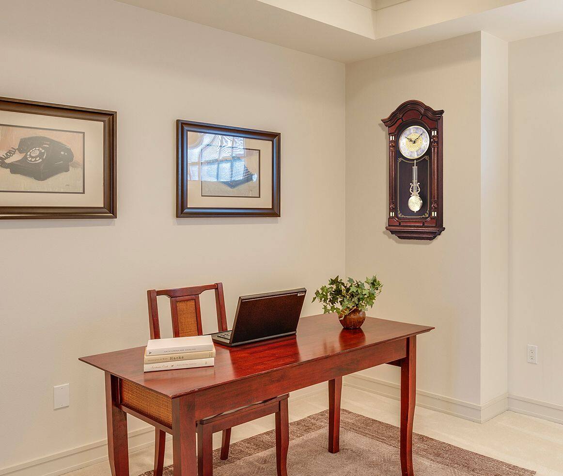 Back. Seiko - Seiko Stately   Solid Oak Case Wall Clock with Pendulum and Chime - Brown - Brown.