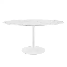 Lippa 60" Oval Faux Marble Dining Table by Modway - White