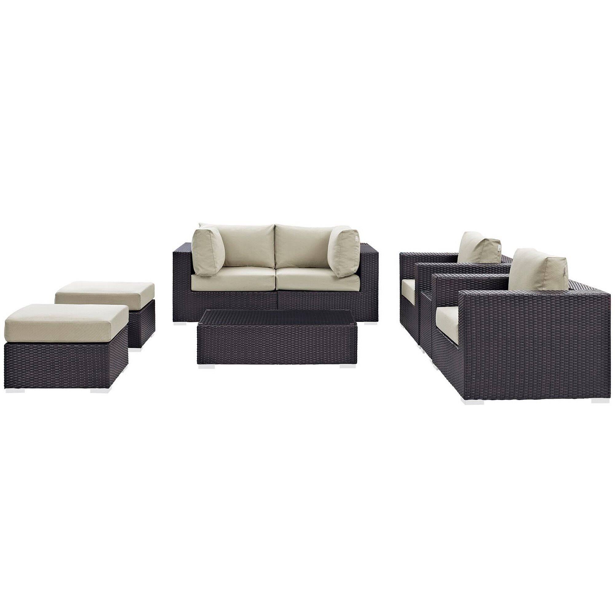 Left. Modway - Convene 8-Piece Outdoor Patio Sectional Set - Cushioned Modular Seating with Armrests - Espresso Beige.