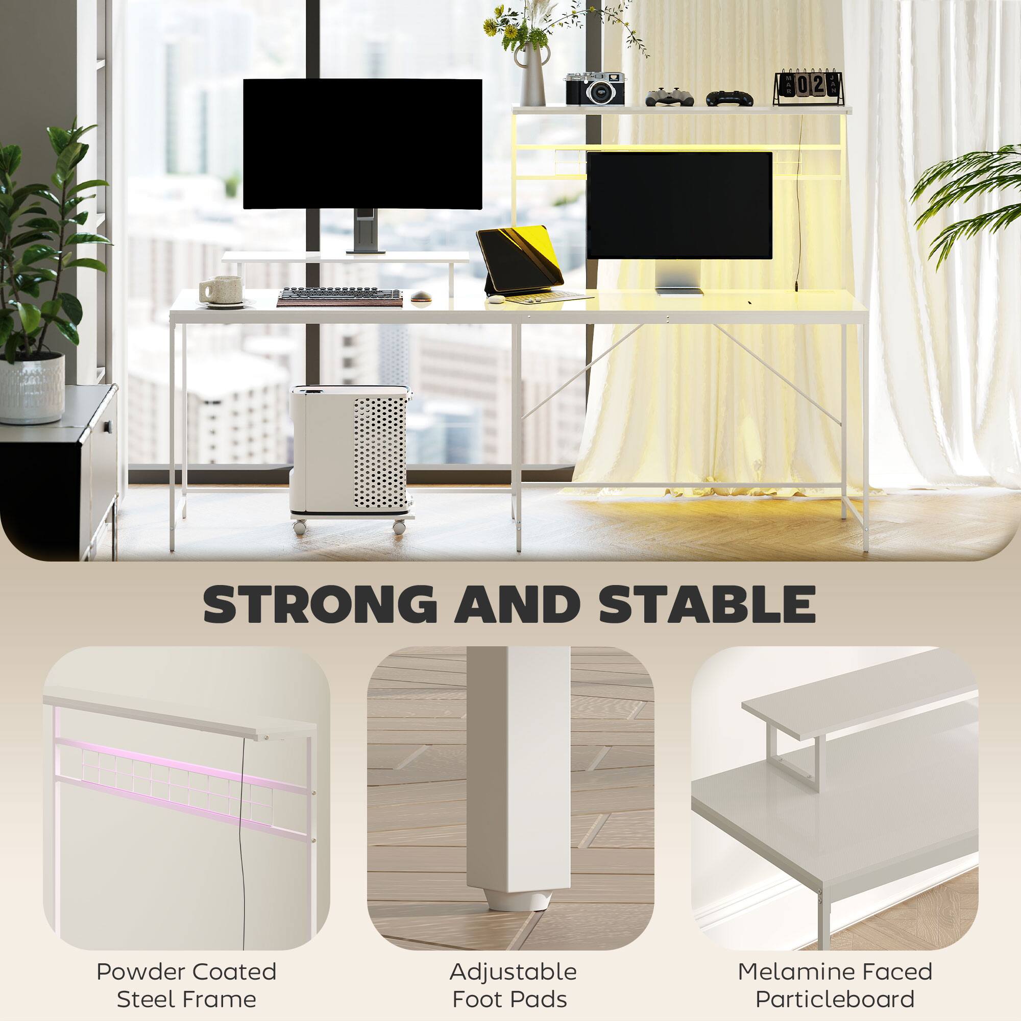 802 STRONG AND STABLE Powder Coated Steel Frame Adjustable Foot Pads Melamine Faced Particleboard