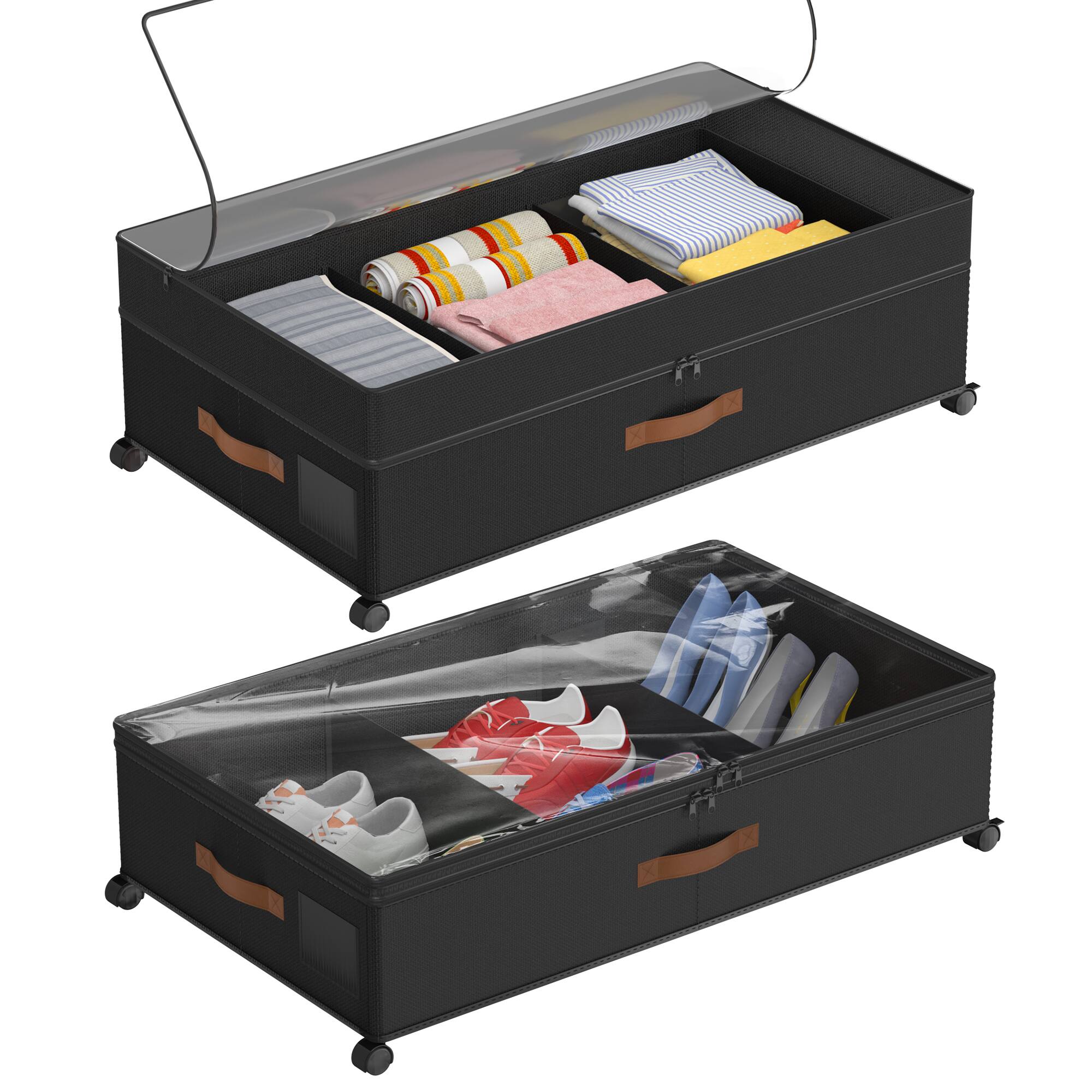 Front. Malletson - Under Bed Storage with Wheels, Adjustable Storage for Underbed with Lids(2 Pack) - Black.