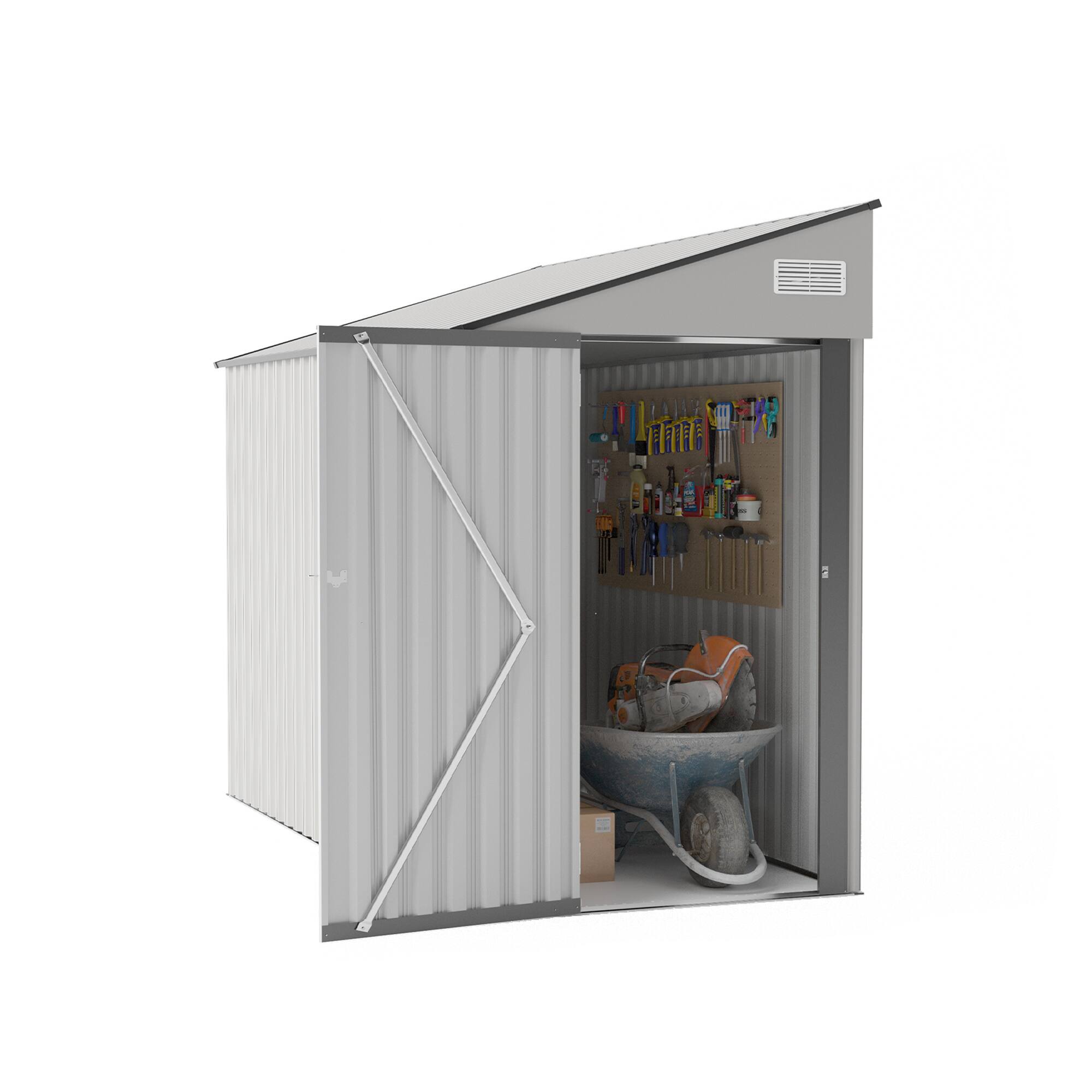Alt View 7. Loheer - Loheer 4x8 Metal Storage Shed White Backyard Garden Tool Shed Single Door Waterproof Outdoor Shed.