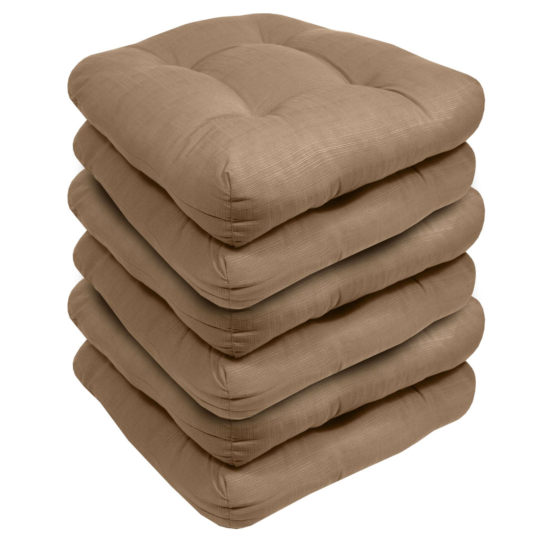Angle. Sweet Home Collection - Patio Cushions Indoor/Outdoor Chair Pads Tufted 19" x 19", 6-Pack - Taupe.