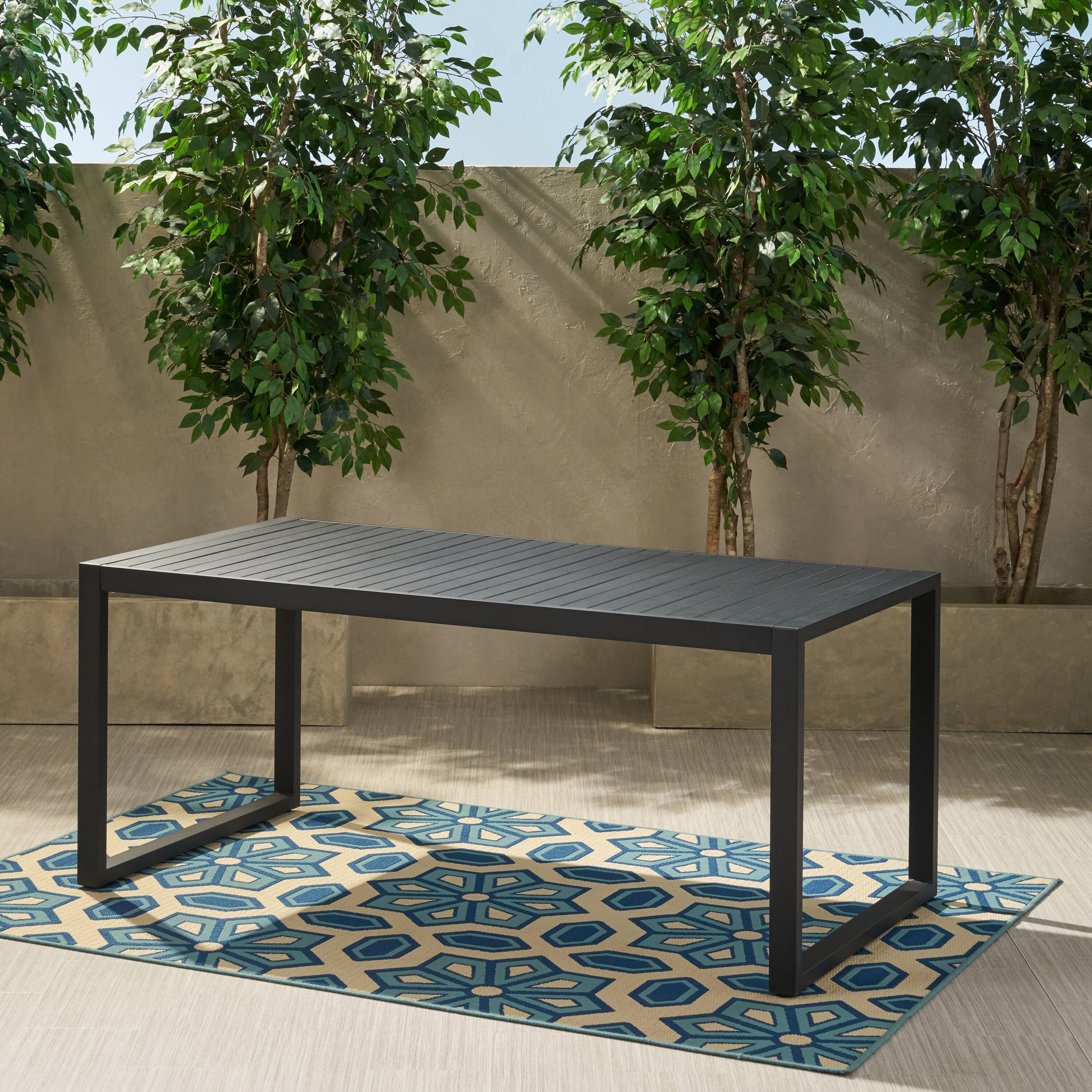 Left. APRILSOUL - Outdoor Aluminum Dining Table Black - Black.