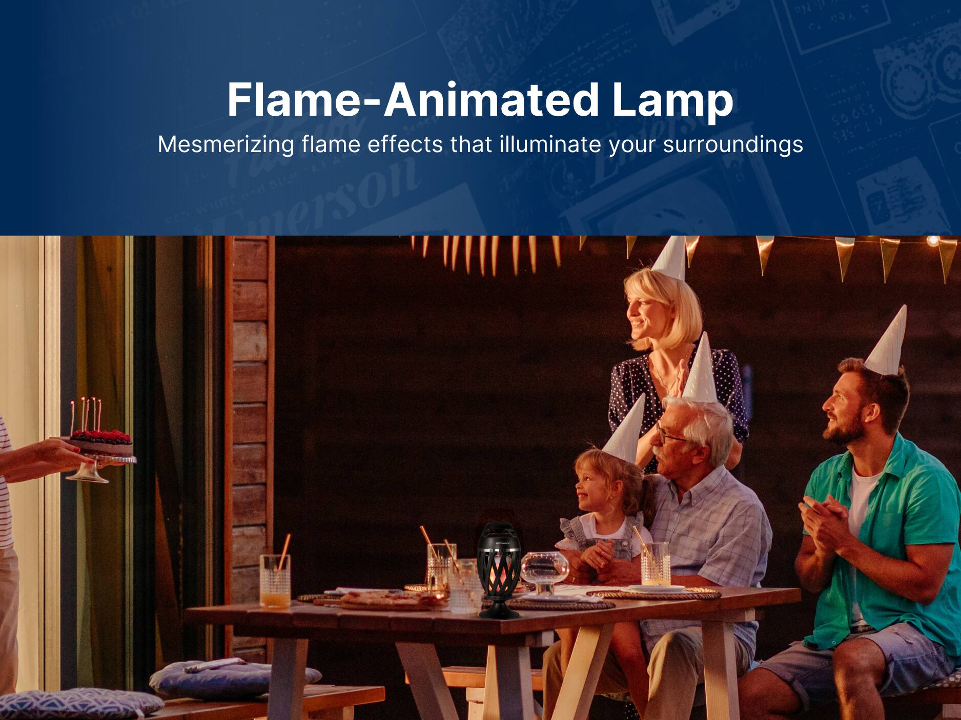 Flame-Animated Lamp Mesmerizing flame effects that illuminate your surroundings