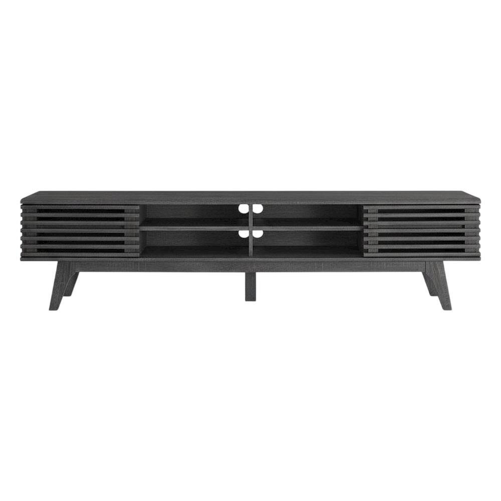 Back. FurniFact - Gray wood entertainment center with spacious TV stand and sleek design - Gray.