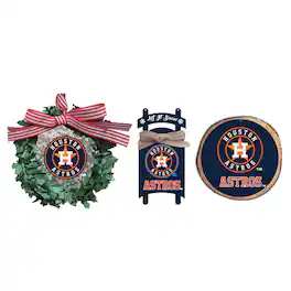 The Memory Company - Houston Astros Three-Pack Wreath, Sled & Circle Ornament Set - Multicolor