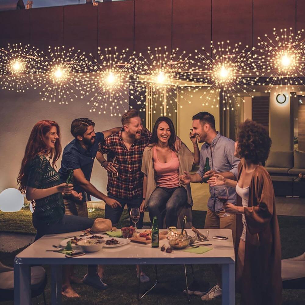 Back. RTMB - 5-Pack 1000-LED Solar Starburst Sphere Lights, Warm White, Outdoor - Warm White.