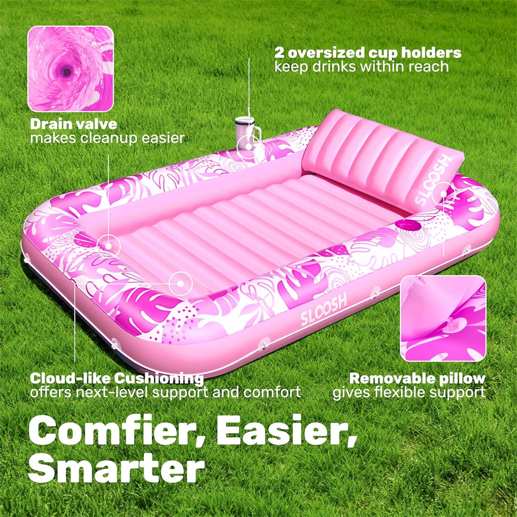 2 oversized cup holders keep drinks within reach  
Drain valve makes cleanup easier  
Cloud-like Cushioning offers next-level support and comfort  
Removable pillow gives flexible support  

Comfier, Easier, Smarter