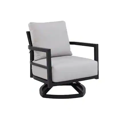 Front. Mondawe - Outdoor Fully Weld Swivel Lounge Chair with Premium Aluminum Frame and Sunbrella Cushion - Ember Black+Grey.