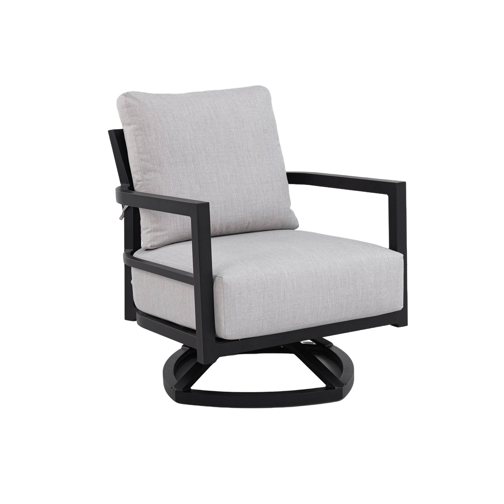 Front. Mondawe - Outdoor Fully Weld Swivel Lounge Chair with Premium Aluminum Frame and Sunbrella Cushion - Ember Black+Grey.
