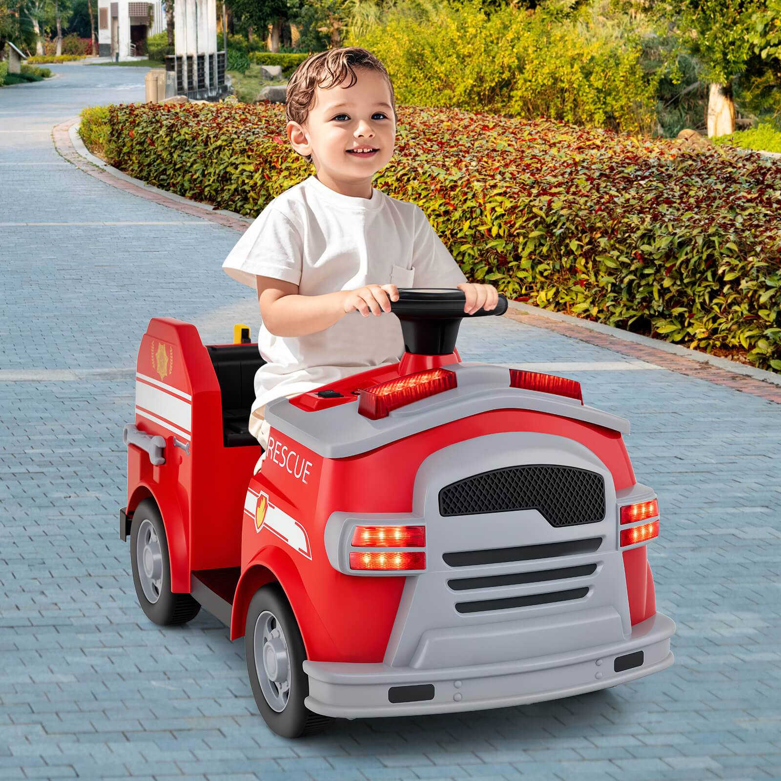 Alt View 3. Costway - Costway 12V Kids Ride on Fire Truck Toddler Fire Toy Car with Shovel & Wrench - Red.