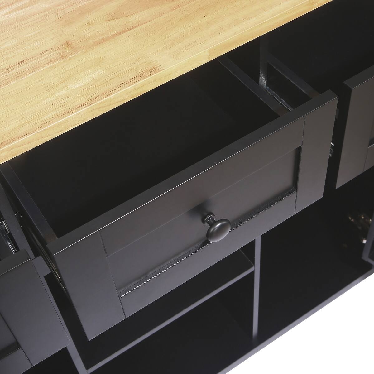Left. Loheer - Loheer Black Kitchen Island with Drop Leaf and 3 Drawers - Black.
