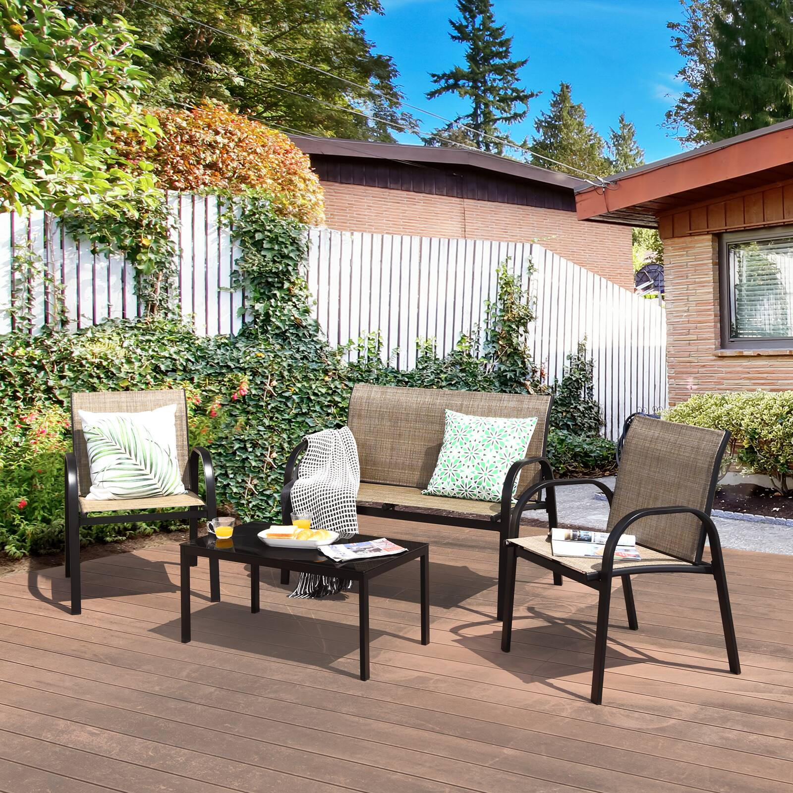 Alt View 3. Gymax - Gymax 4PCS Patio Conversation Furniture Set All-Weather Garden Outdoor Brown - Brown.
