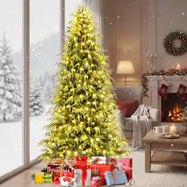 Gymax - 8 FT Artificial Christmas Tree w/1470 Branch Tips 470 Warm White LED Lights - Green