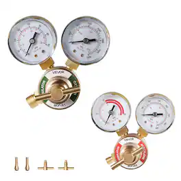 VEVOR - Oxygen Acetylene Regulator Set, Oxy-Acetylene Regulators, 0-4000PSI and 0-400PSI Welding Gas Gauges with CGA-540/CGA-200 - Red;Green