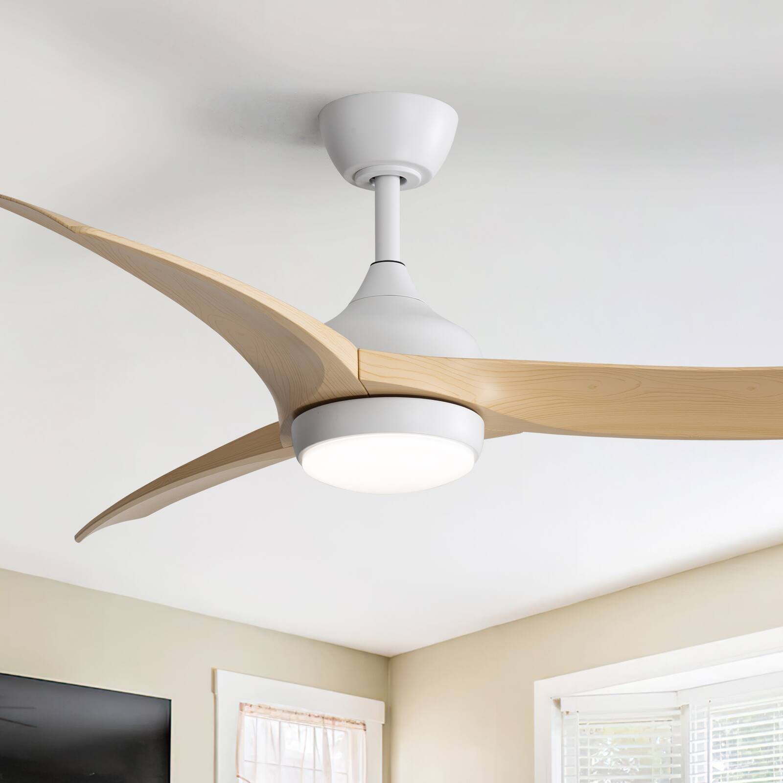 Sofucor - Ceiling Fans with Lights 52" Low Profile Indoor Bedroom Ceiling Fan Dimmable LED 6 Wind Speed - White