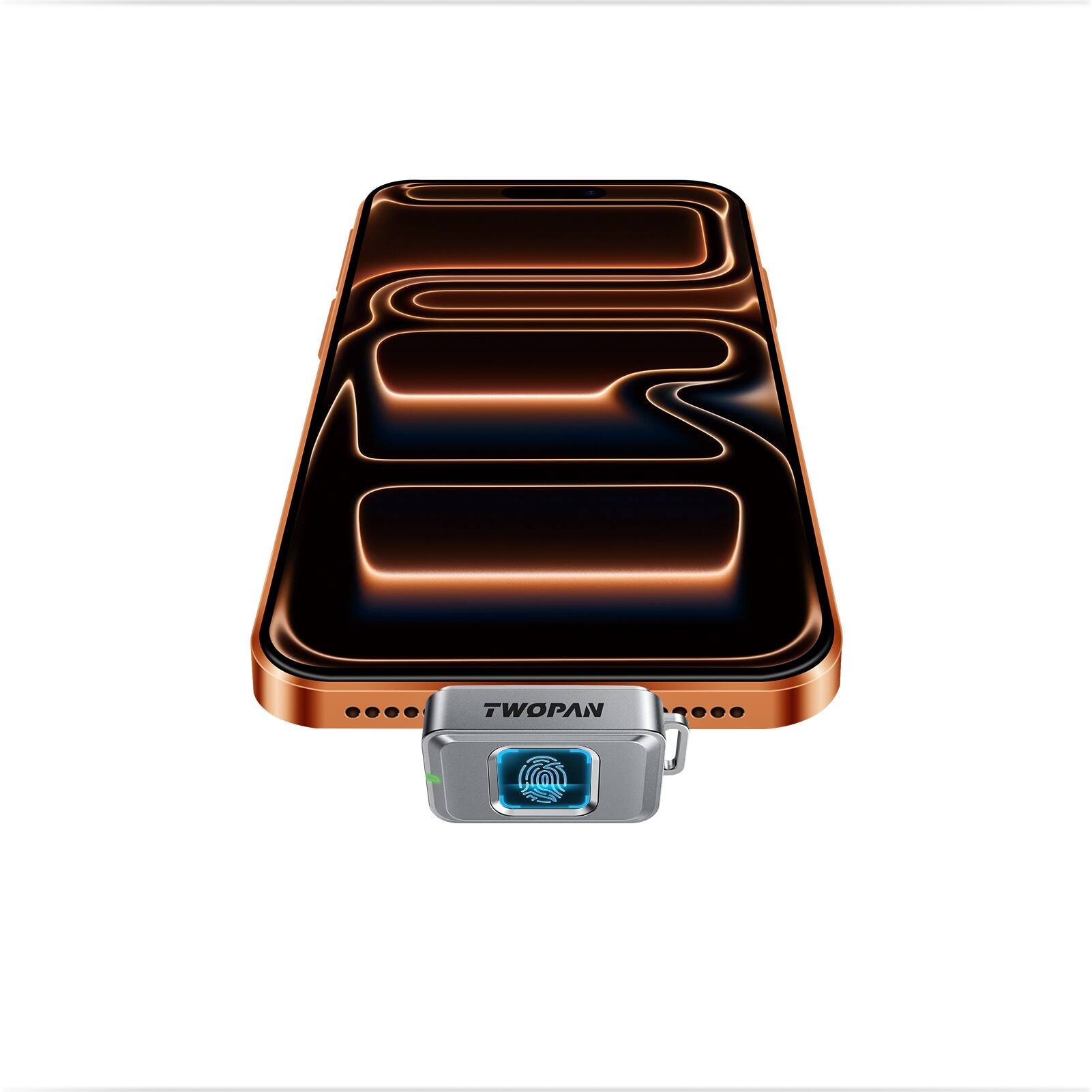 Front. TWOPAN - Nano SSD 256GB, USB-C External SSD with Fingerprint Encryption, Compatible with iPhone 17/16/15, MacBook, iPad, Android - Grey.