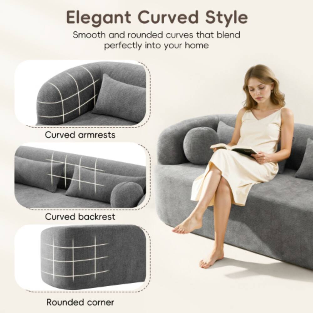 Elegant Curved Style  
Smooth and rounded curves that blend perfectly into your home  
Curved armrests  
Curved backrest  
Rounded corner
