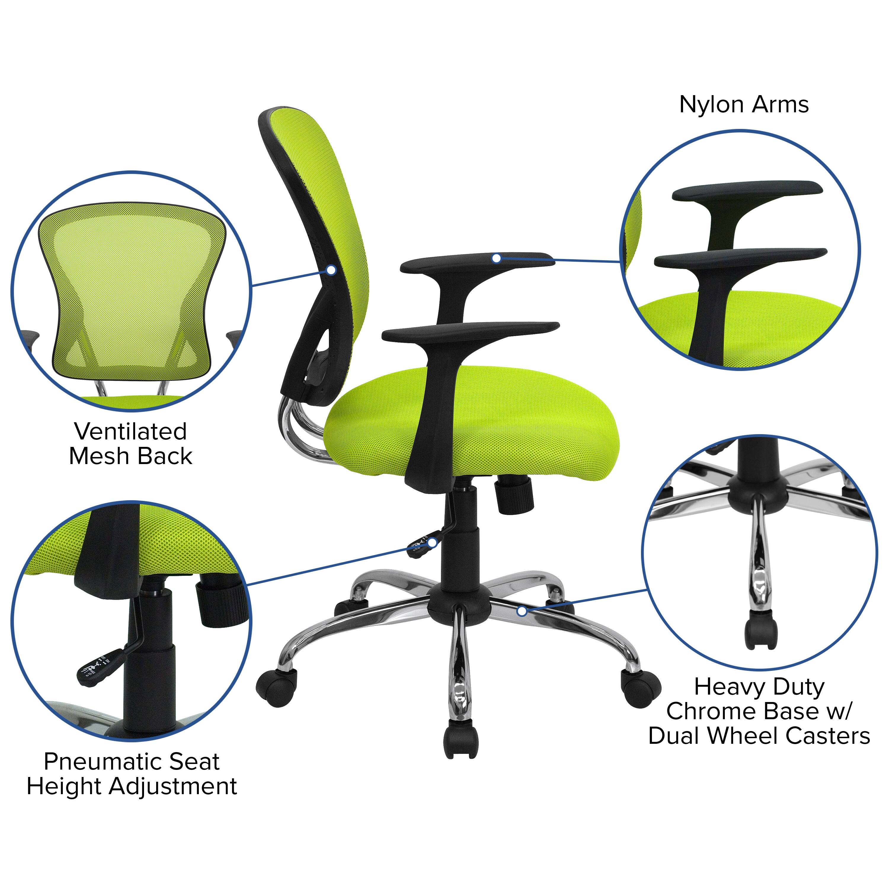 Nylon Arms, Ventilated Mesh Back, Pneumatic Seat Height Adjustment, Heavy Duty Chrome Base w/ Dual Wheel Casters