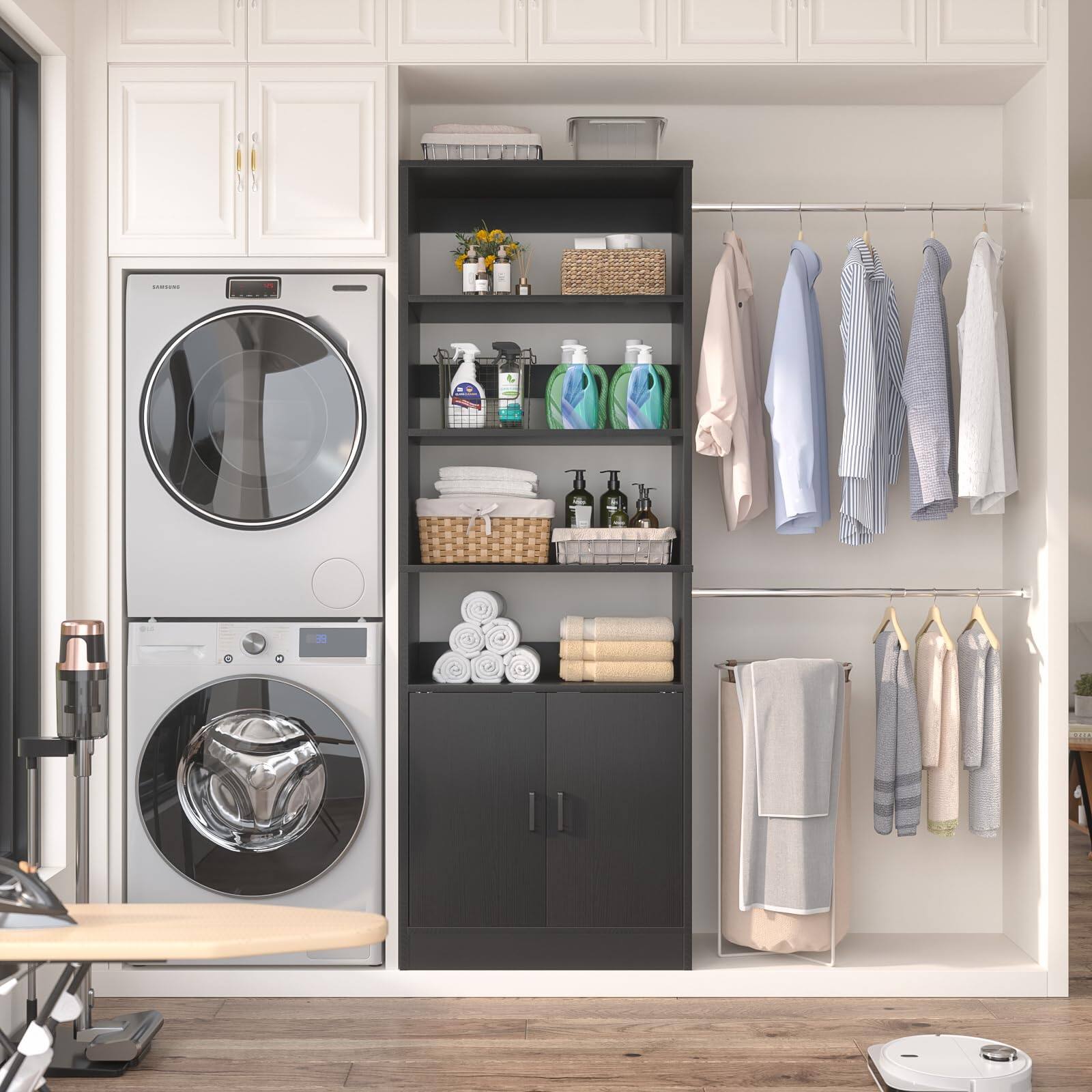 Alt View 2. Aheaplus - 8FT Heavy Duty Wall-Mount Closet Organizer System ,Adj Shelves, Hanging Rods & Storage Cabinet - Black.