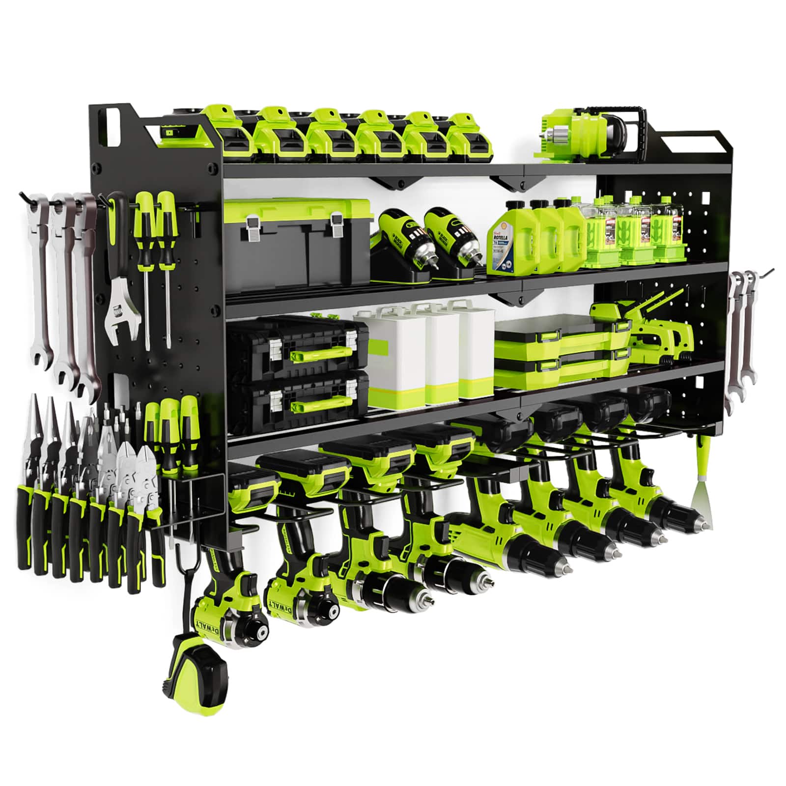 HAUSOURCE - 16.5 in. Black Steel 4-Tier Power Tool Organizer Shelving Wall Mount Utility Tool Storage Rack Shelves Garage Cabinets - Black