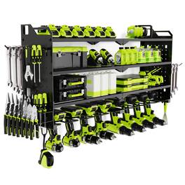 HAUSOURCE - 16.5 in. Black Steel 4-Tier Power Tool Organizer Shelving Wall Mount Utility Rack Shelves Garage Cabinets Tool Storage - Black