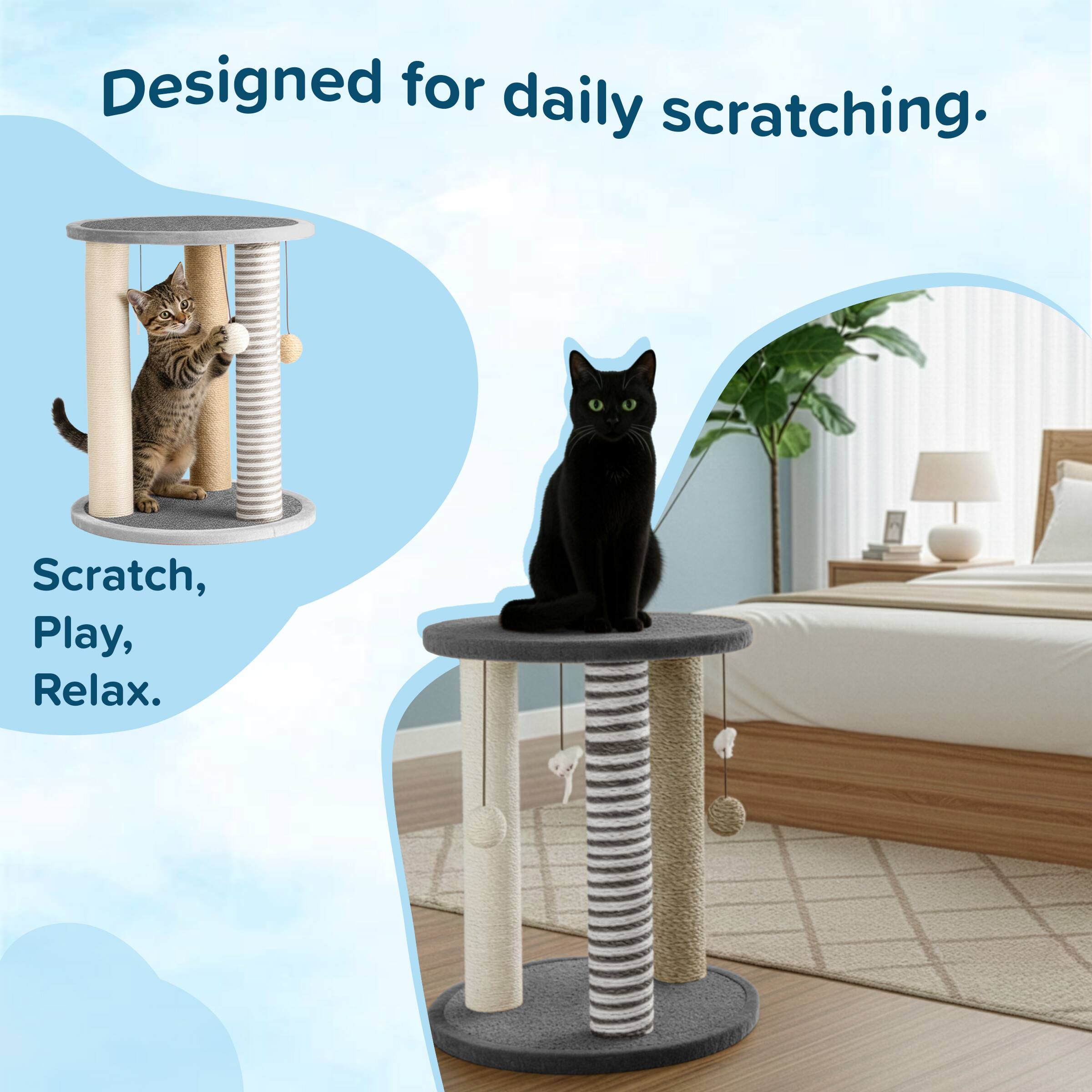 Designed for daily scratching.  
Scratch, Play, Relax.