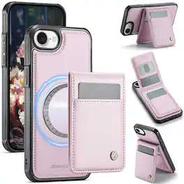 Dteck - Magnetic 2-in-1 Detachable Wallet Case for Apple iPhone 17e / 16e, RFID Blocking Faux Leather Flip Cover with Card Slots - Pink