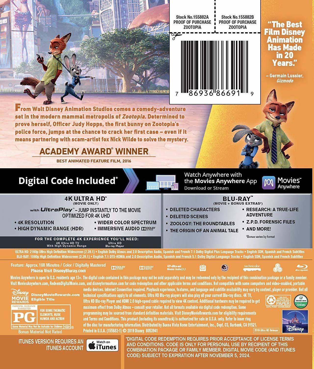 Alt View 1. Zootopia   - 4K Blu-Ray.