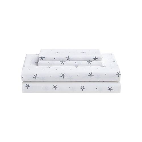 Front. SlickBlue - Cotton Bed Sheet Set with Breathable Fabric for All Seasons - White, Navy.