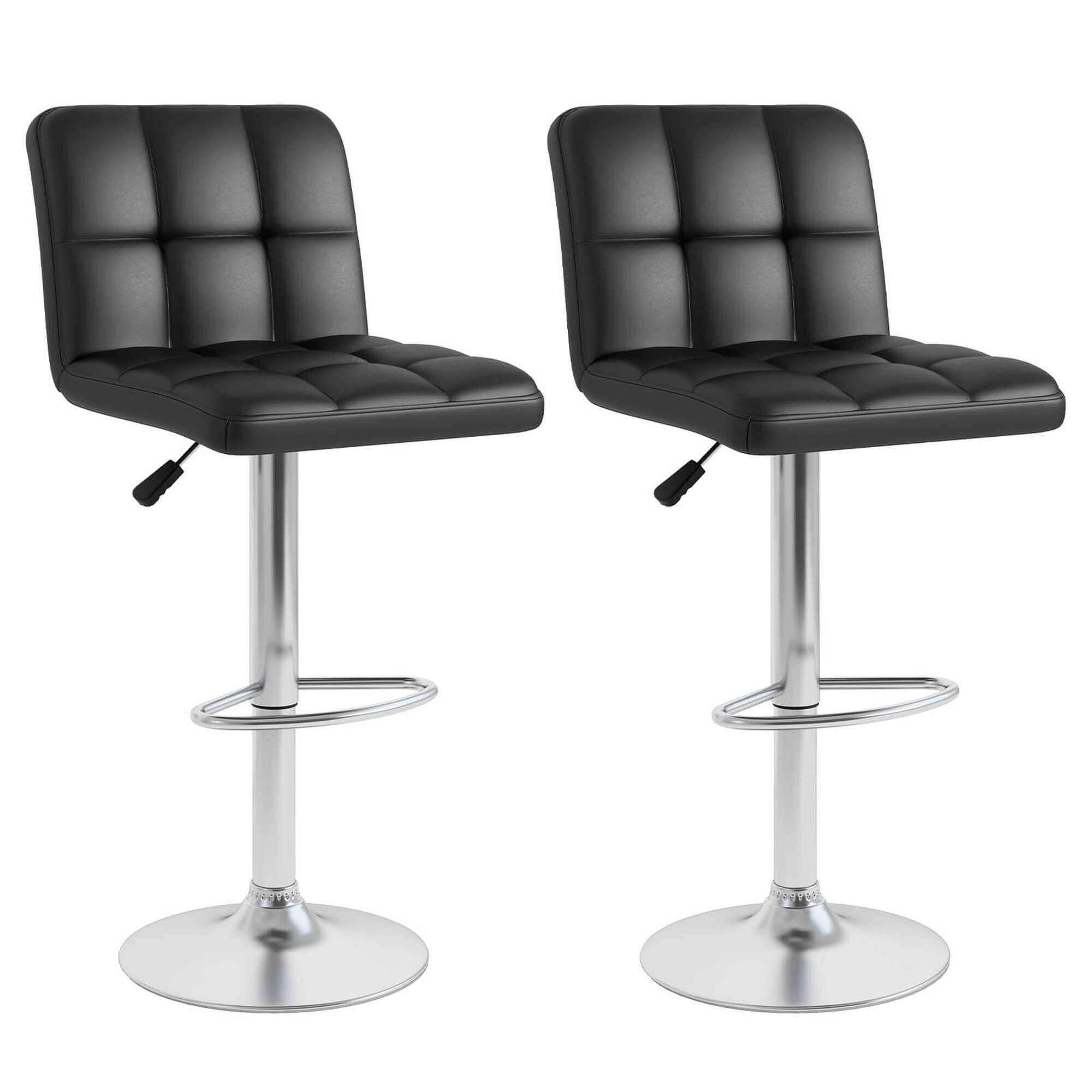 Costway - Modern Swivel Bar Stools Set of 2 with Heavy-duty Metal Base & Footrest Back - Black