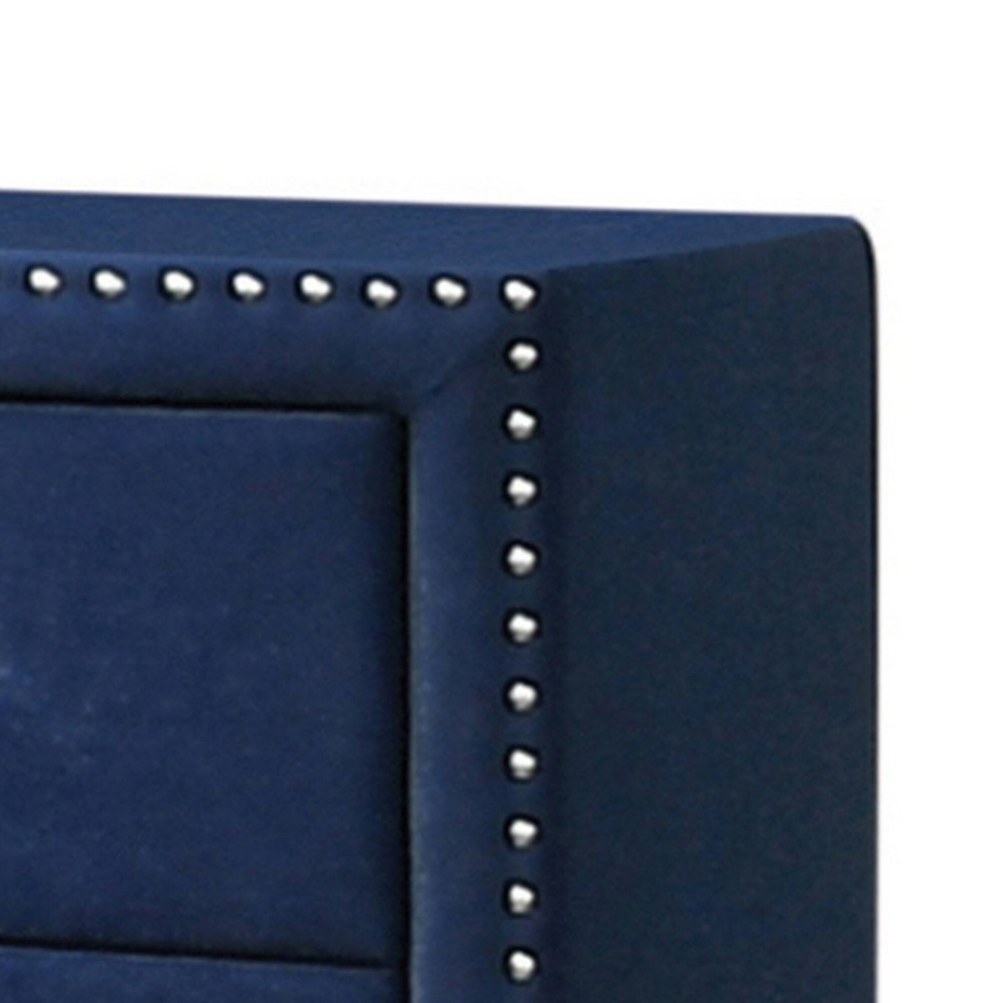 Angle. Manhattan Lane - Cale 26 Inch Modern Wood Nightstand, Velvet Upholstered, Nailhead - Blue, Chrome.