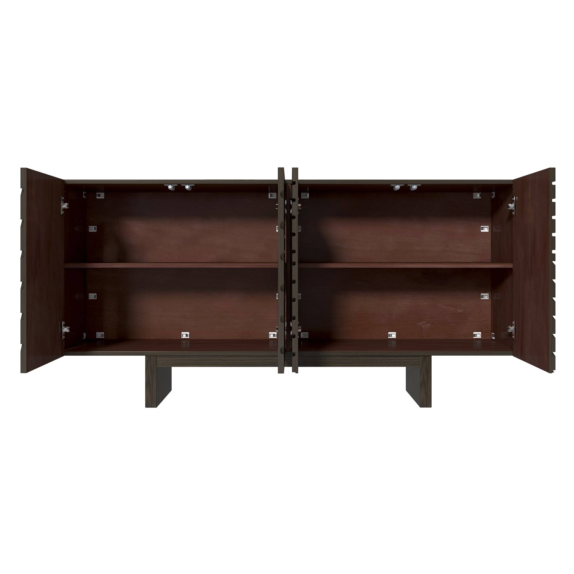 Alt View 3. Boyel Living - Dark Brown MDF 4-Door 63 in. Wood Modern Grain Buffet Sideboard For Living Room and Kitchen-Dining Room - Brown.
