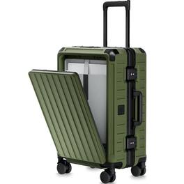 LUGGEX - 21 Inch Zipperless Carry On Luggage, Aluminum Polycarbonate Hardside Front Opening Suitcase - ZX-Pro - Green