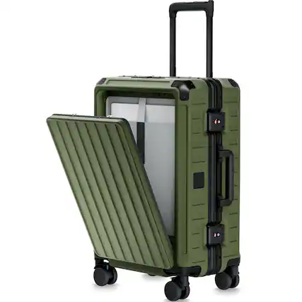 Front. LUGGEX - LUGGEX 21 Inch Carry On Aluminum Luggage, 100% PC shell Zipperless Suitcase SF81 - ZX-Pro - Green.
