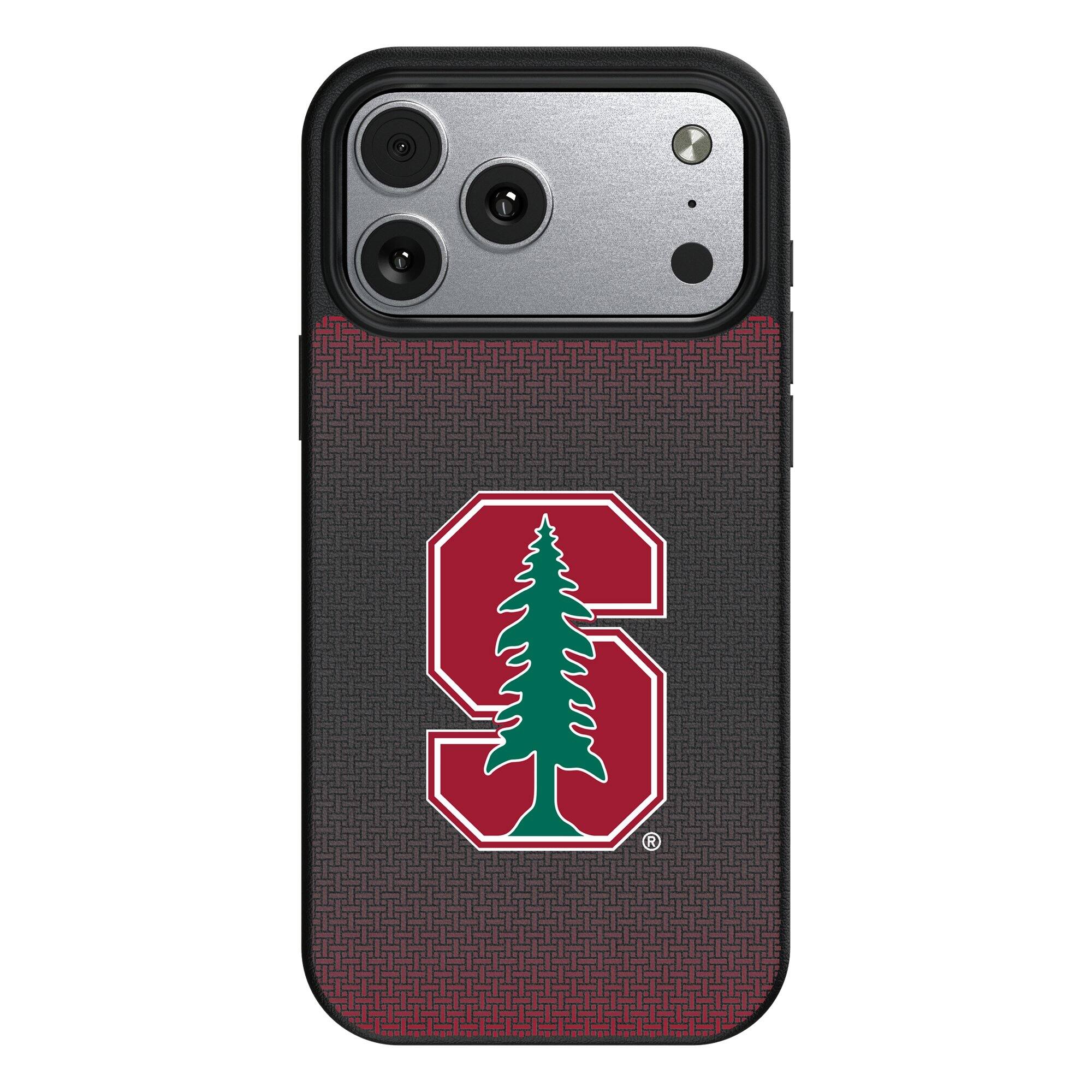 Front. Keyscaper - Stanford Cardinal Linen Logo iPhone Magnetic Bump Case - 15 Pro - Black.