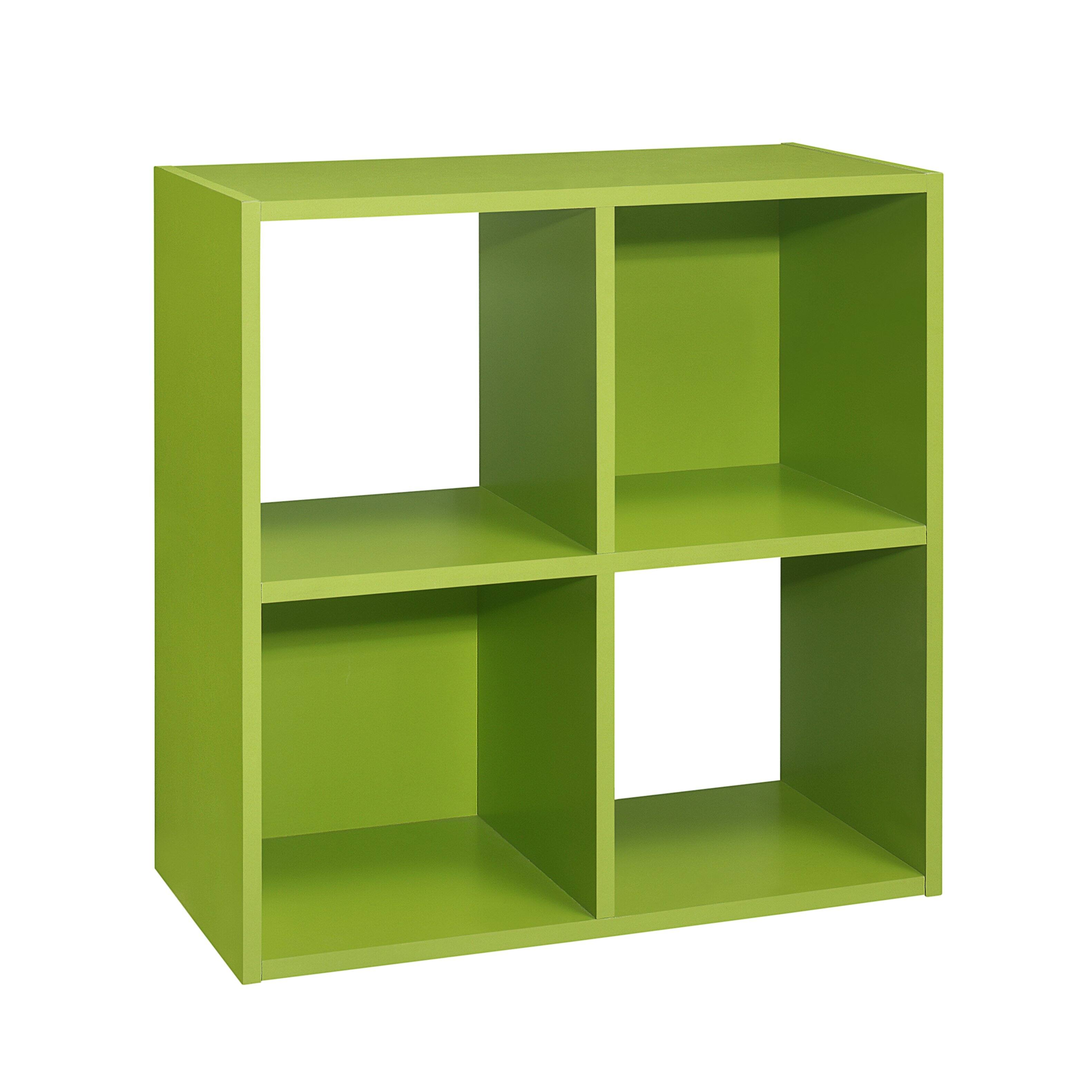 Angle. Kings Brand Furniture - Kings Brand Furniture 4-Cube Children's Bookcase, Kids Toy Storage Shelf Organizer - Green.