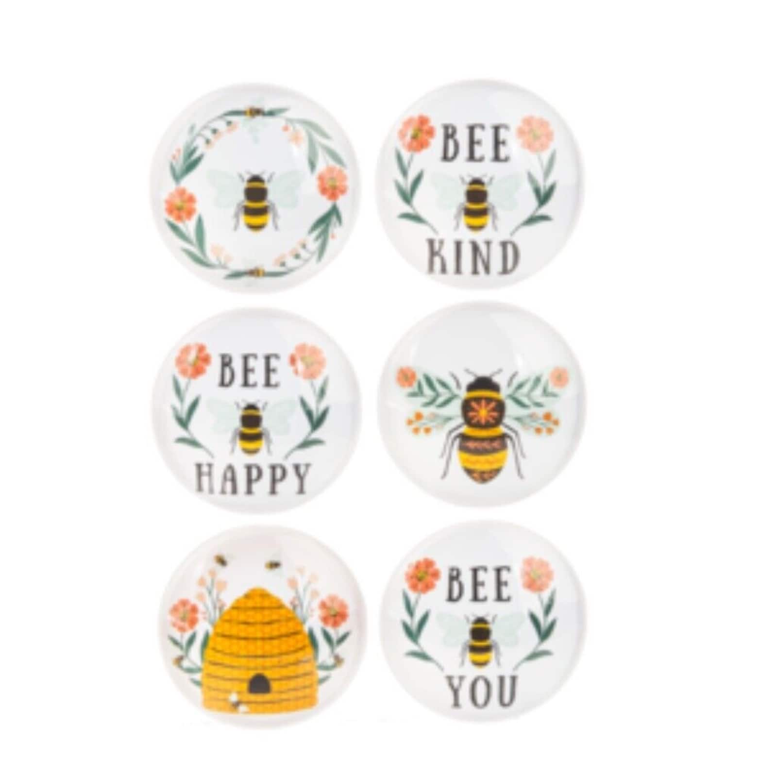 Ganz - Colorful Bee Glass Magnets 6 Piece Set - White