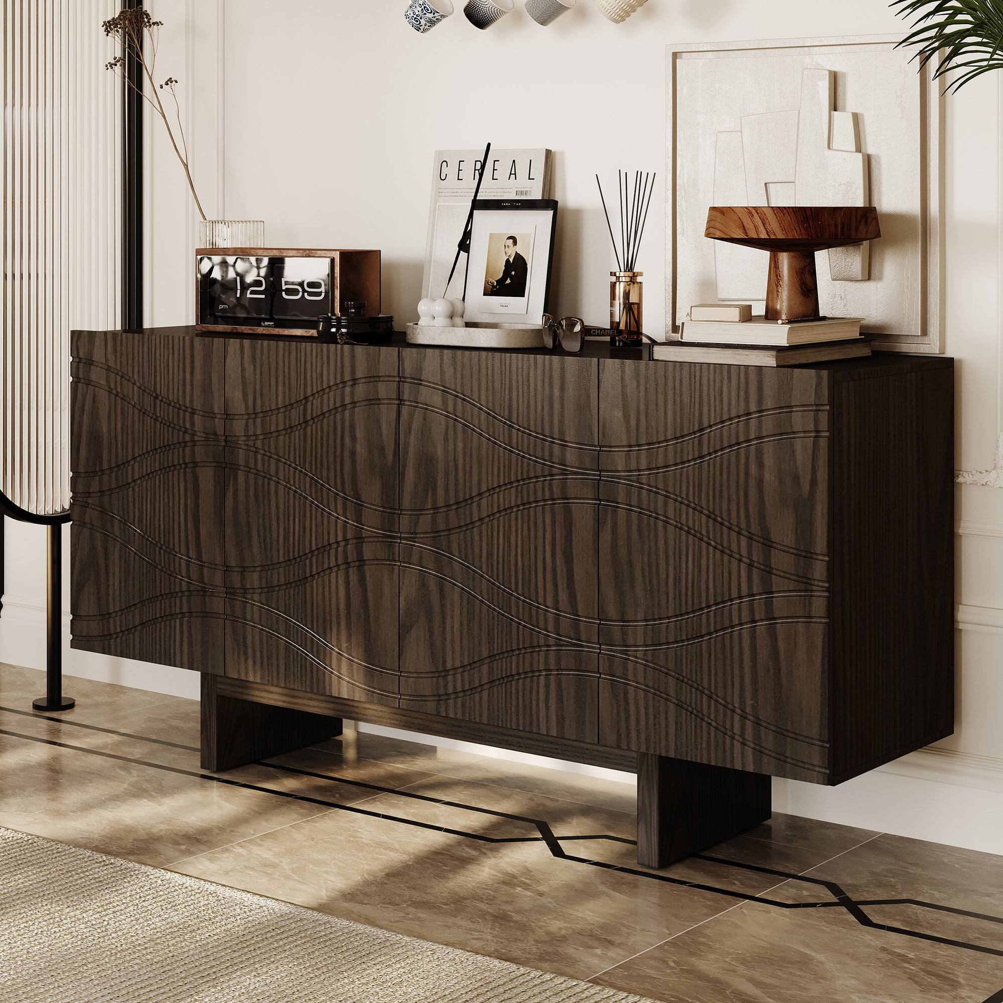 Alt View 4. Boyel Living - Brown 4-Door Accent Storage Cabinet For Living Room and Kitchen-Dining Room - Brown.