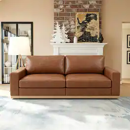 Dyonery - 86" Modern Single Sofa ,Deep Seat Modular Couch,Solid Wood Frame,Spring Cushions,Easy Assembly,Green,PU Brown - Brown Faux Leather