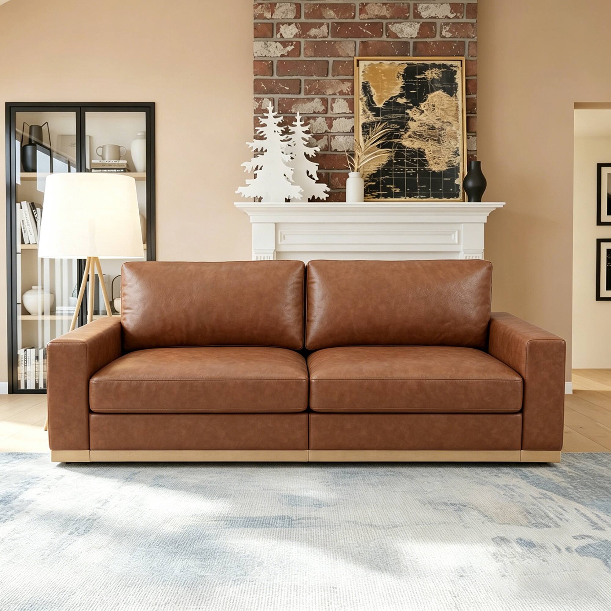 Front. Dyonery - Dyonery 86" Modern Single Sofa ,Deep Seat Modular Couch,Solid Wood Frame,Spring Cushions,Easy Assembly,Green,PU Brown - Brown Faux Leather.