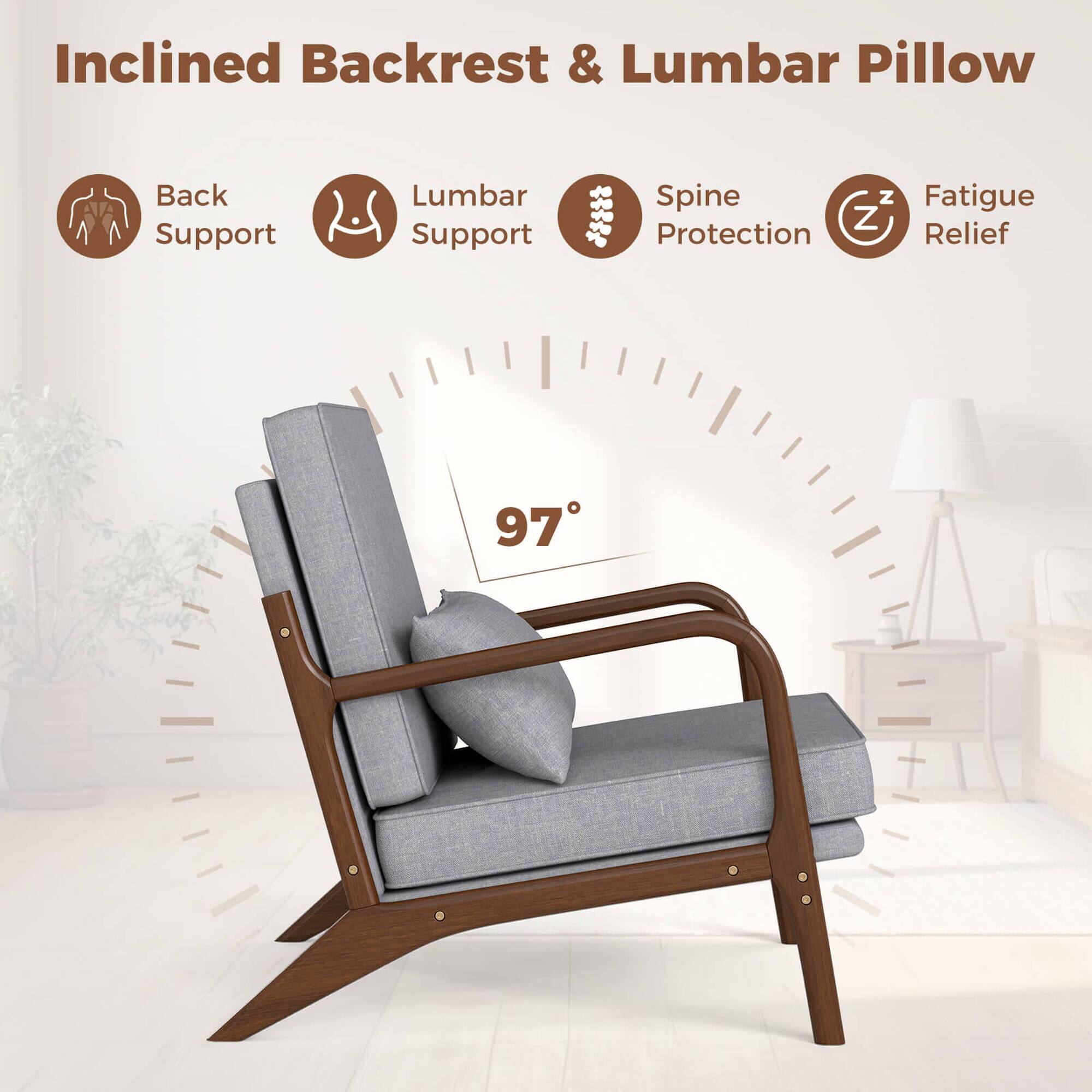 Inclined Backrest & Lumbar Pillow, which offers Back Support, Lumbar Support, Spine Protection, and Fatigue Relief, is available in a 97-degree angle.