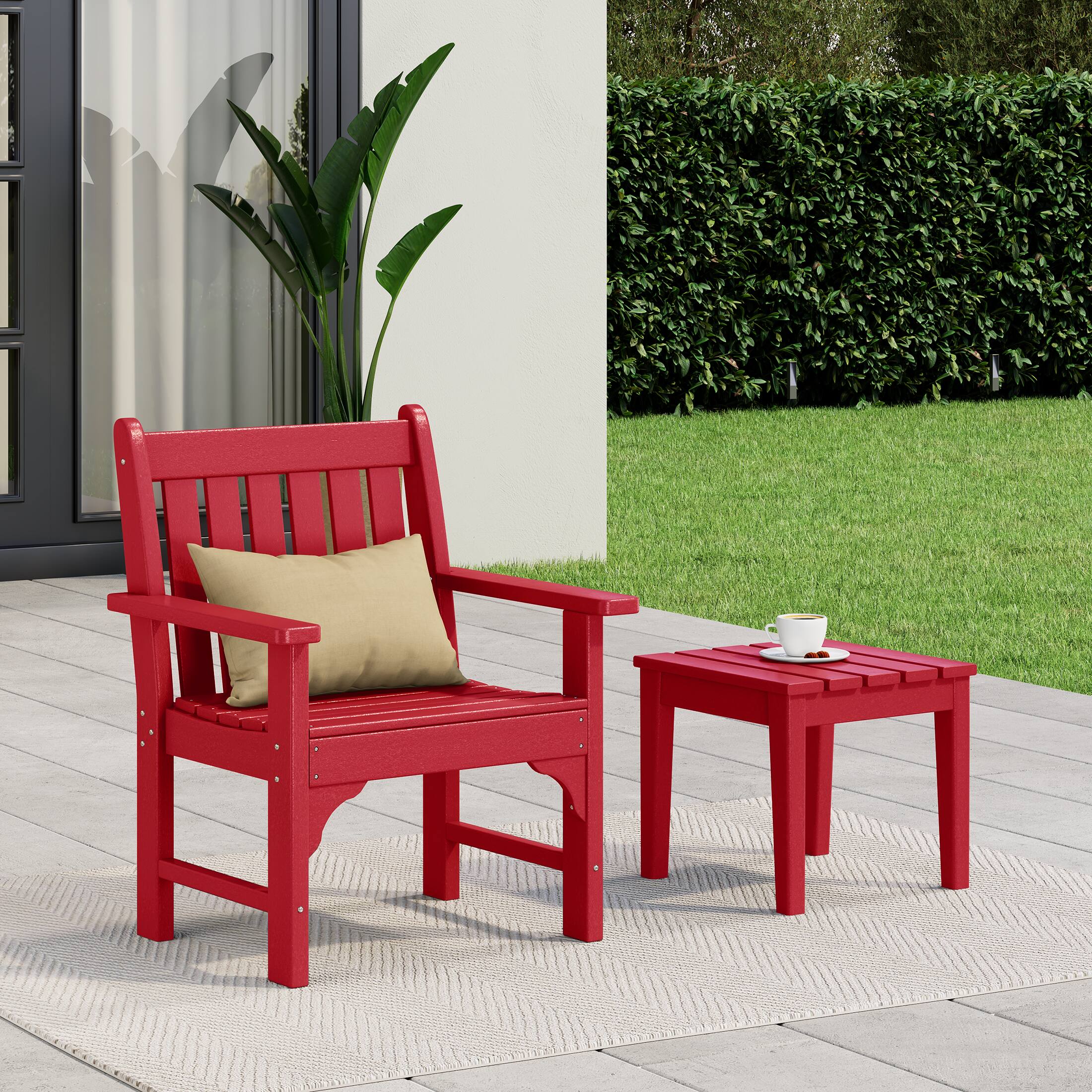 Angle. WestinTrends - WestinTrends Malibu Outdoor Patio 2-Piece HDPE Adirondack Garden Chair with Square Adirondack Side Table Set - Red.