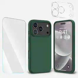 Entronix - iPhone 17 Pro Protection Bundle - Liquid Silicone Case with Screen & Camera Lens Protectors - Green