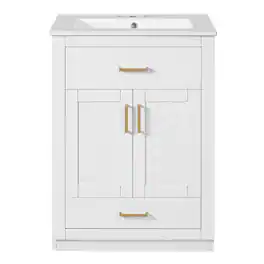 Boyel Living - 24 Inch Bathroom Vanity with Integrated Ceramic Sink and Storage - White