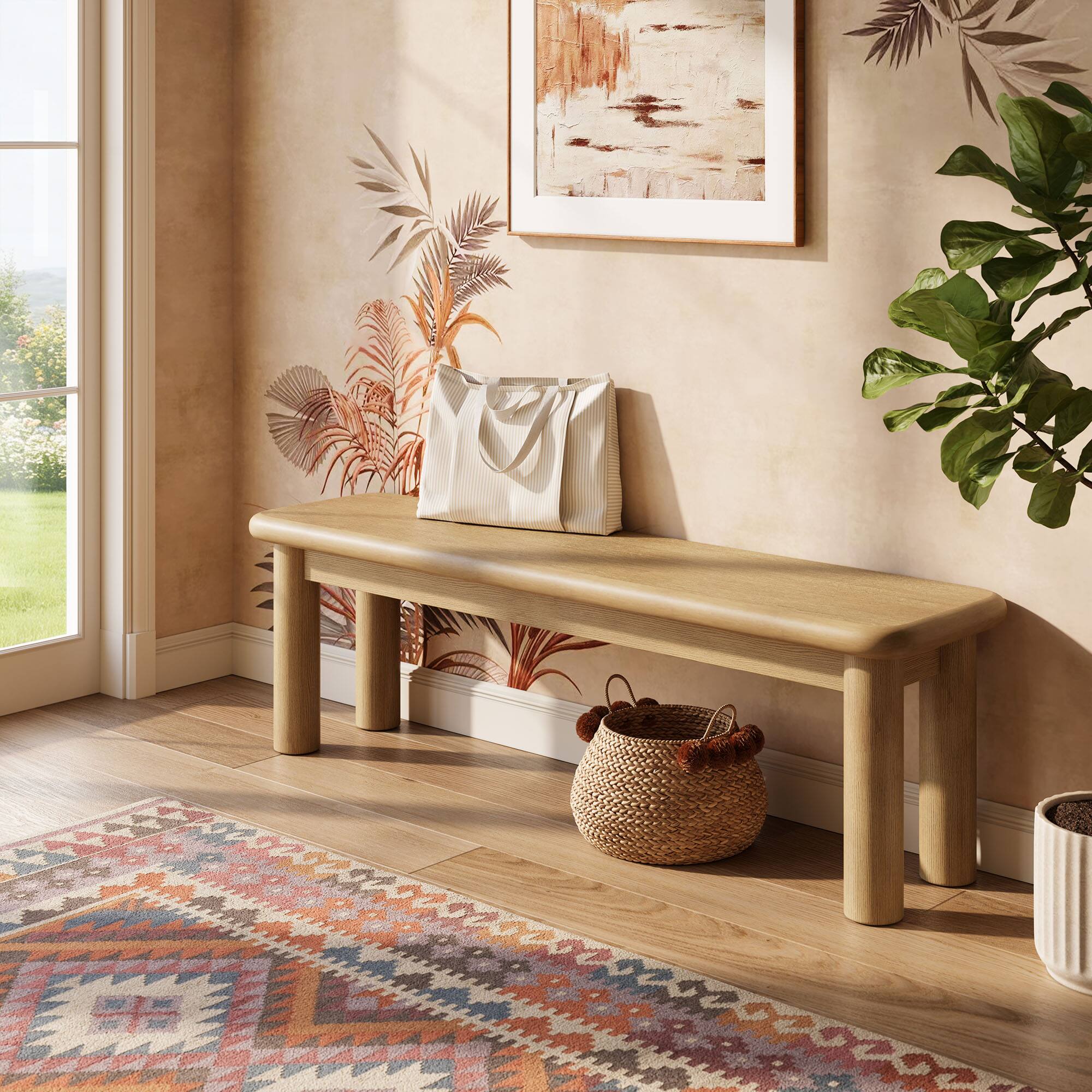 Alt View 1. Modway - Alvia 58" Oak Wood Bench by Modway - Weathered Oak.