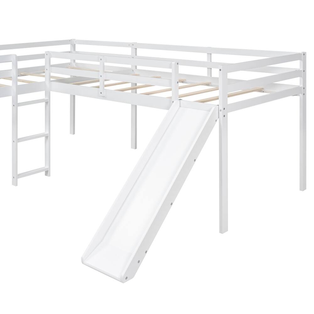 Alt View 6. Loheer - Loheer L-Shaped Twin Loft Bed with Slide and Ladder, White Corner Bed - White.