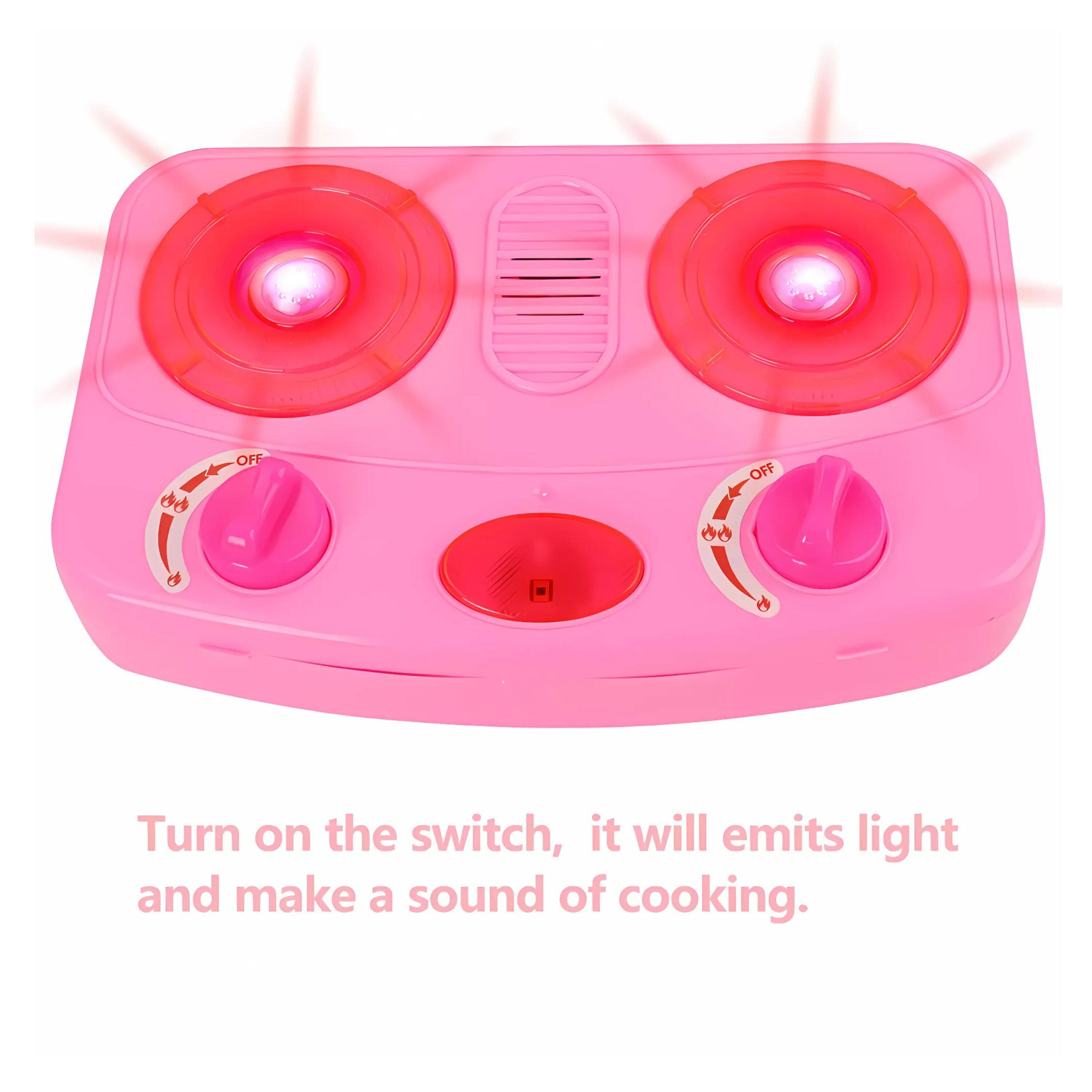 Turn on the switch, it will emit light and make a sound of cooking.