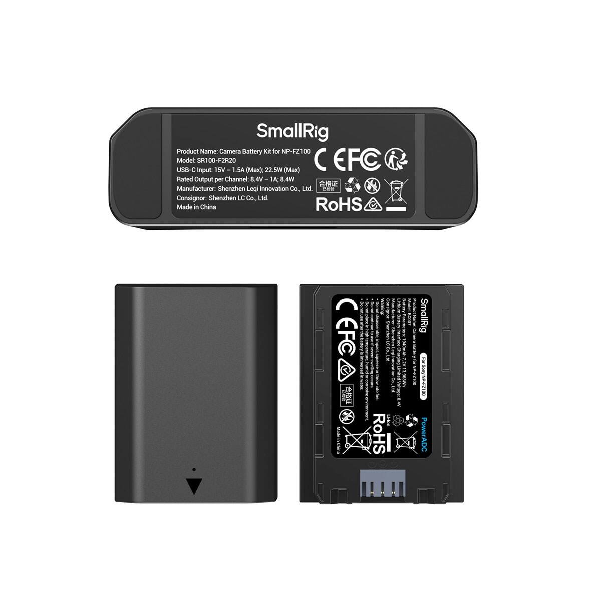 Smallrig 2x NP FZ100 14Wh 7.2V 1940mAh Camera Battery with Dual Charger ...